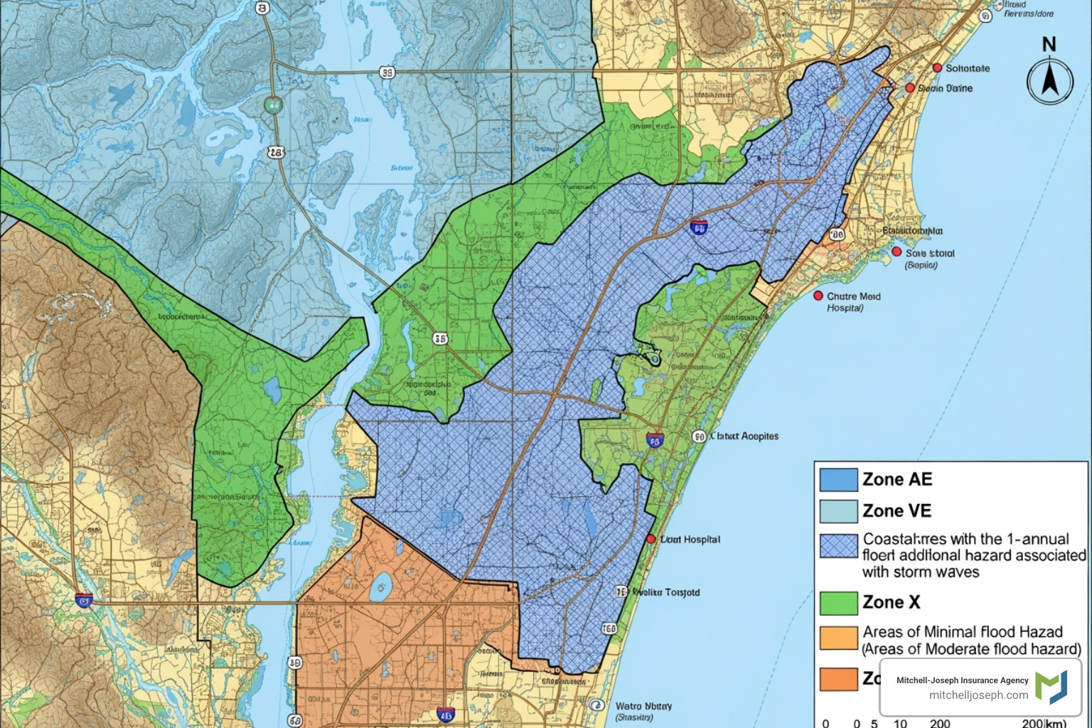 FEMA flood map showing different risk zones - flood policy