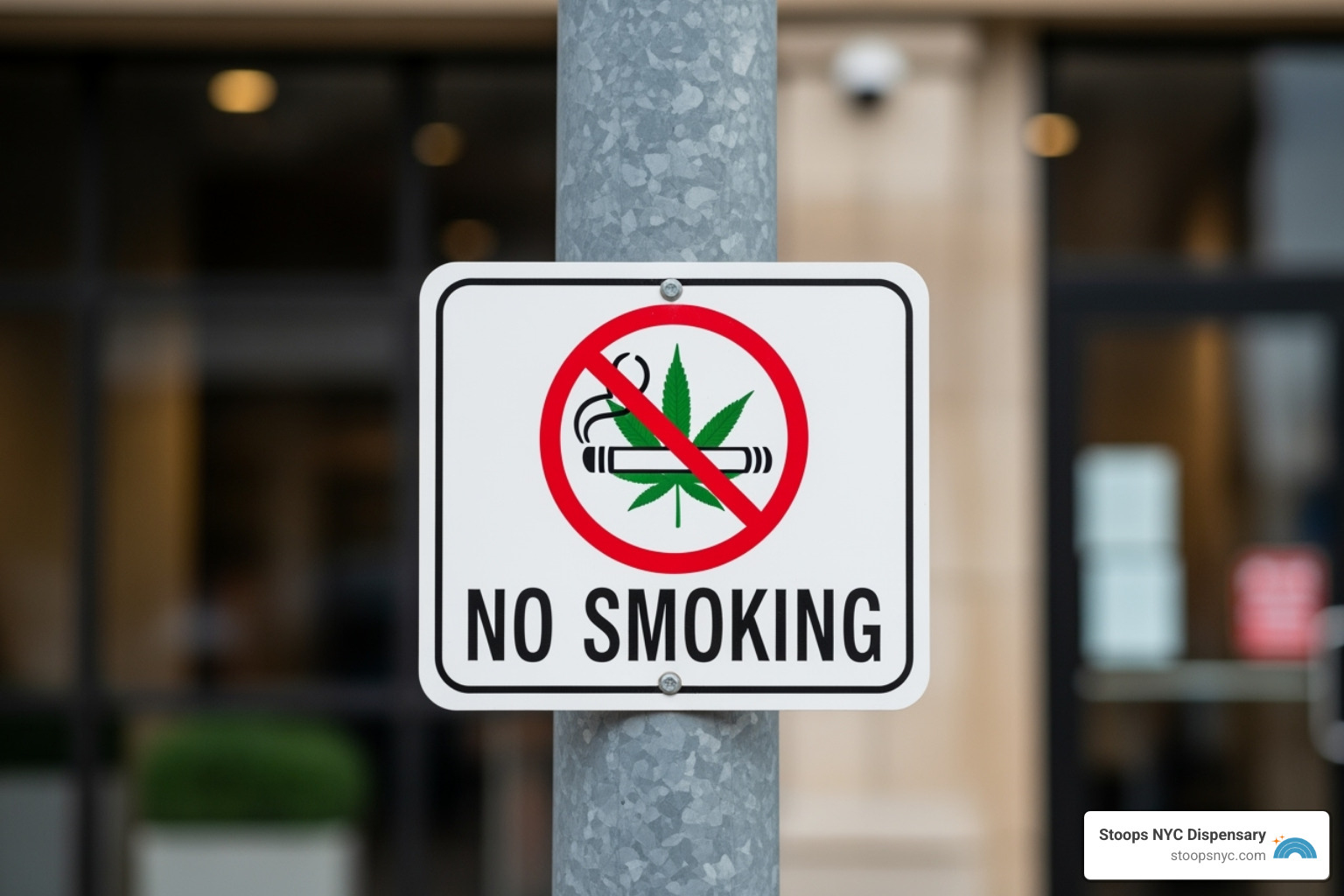 No Smoking sign that includes cannabis - NYC legal weed