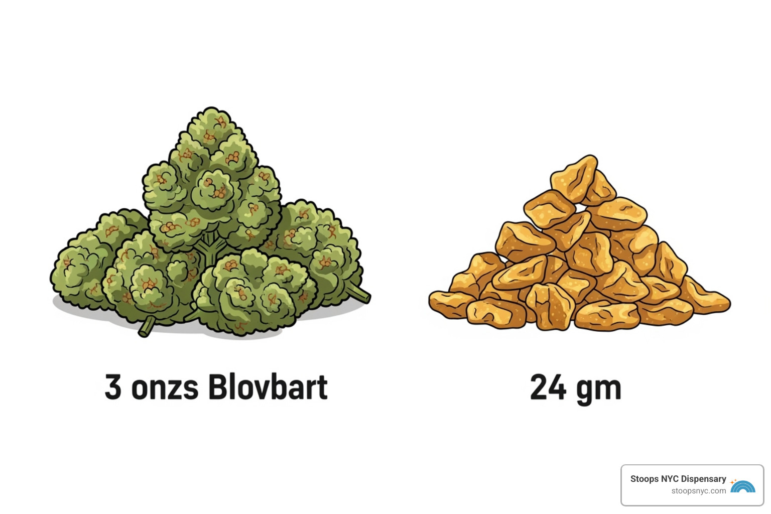 illustration of the legal possession amounts (3 ounces of flower and 24 grams of concentrate) - NYC legal weed
