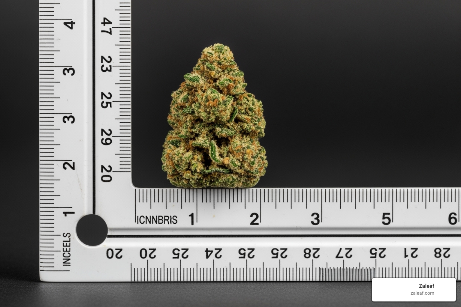 Zaleaf gummy next to a ruler - sugar-free cannabis edibles Zaleaf gummy next to a ruler - sugar-free cannabis edibles