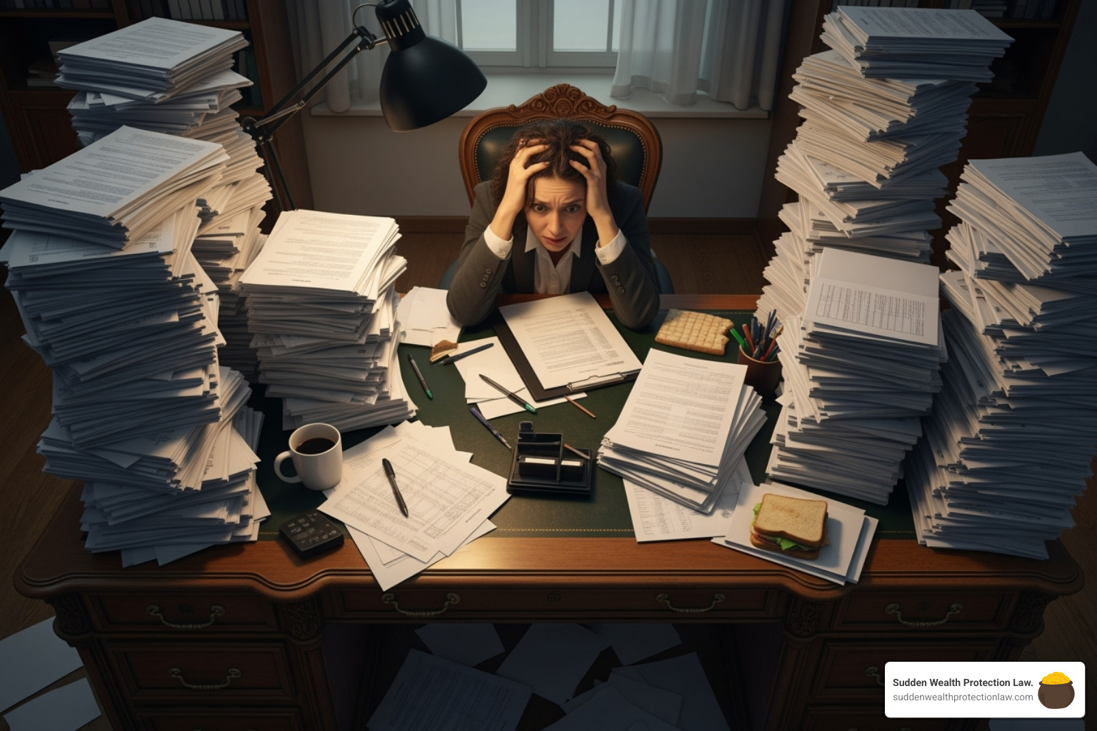 person looking overwhelmed by a stack of financial statements and legal papers - grantor vs trustee vs beneficiary person looking overwhelmed by a stack of financial statements and legal papers - grantor vs trustee vs beneficiary
