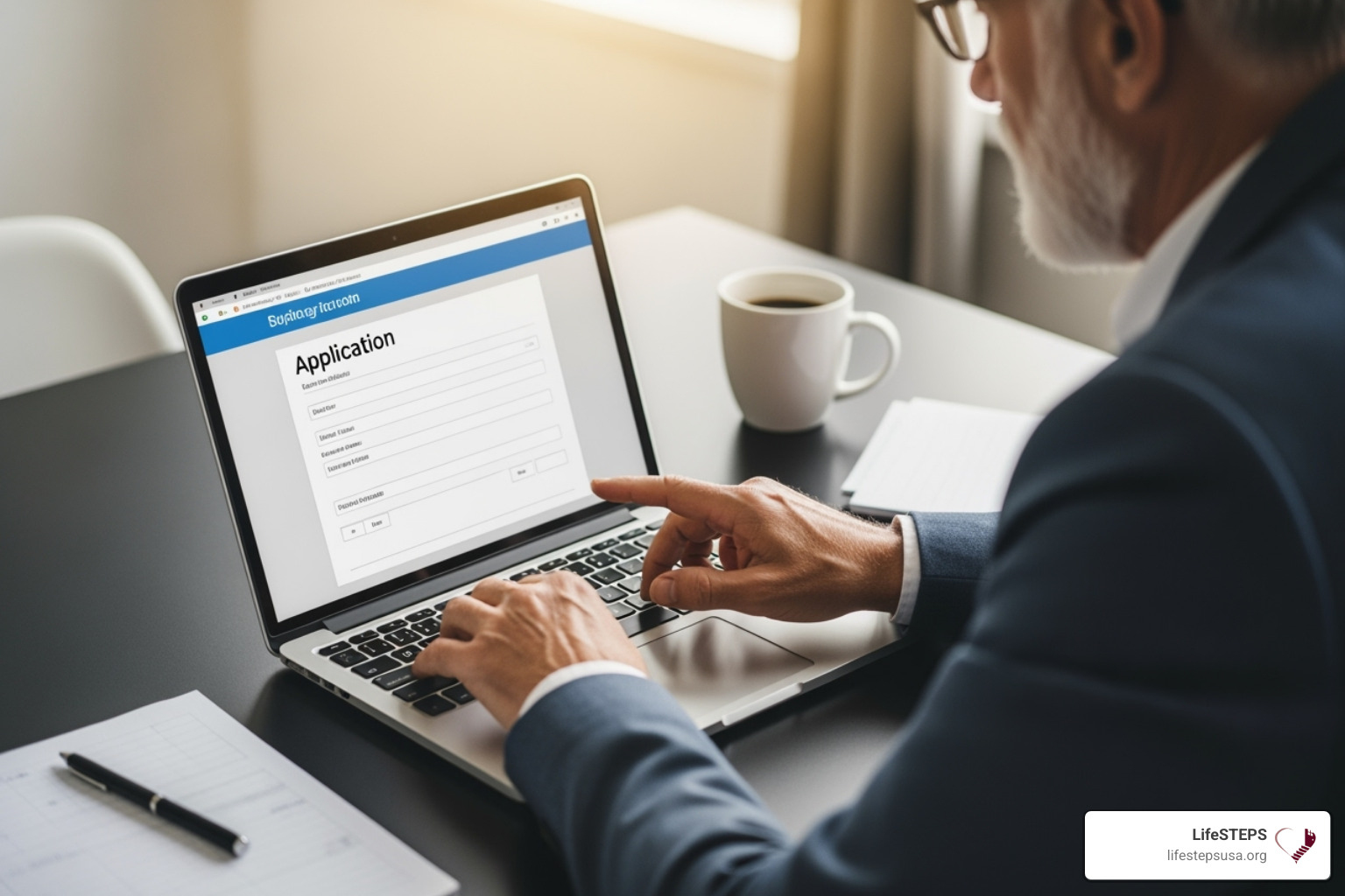 senior filling out application form online - low cost senior independent living