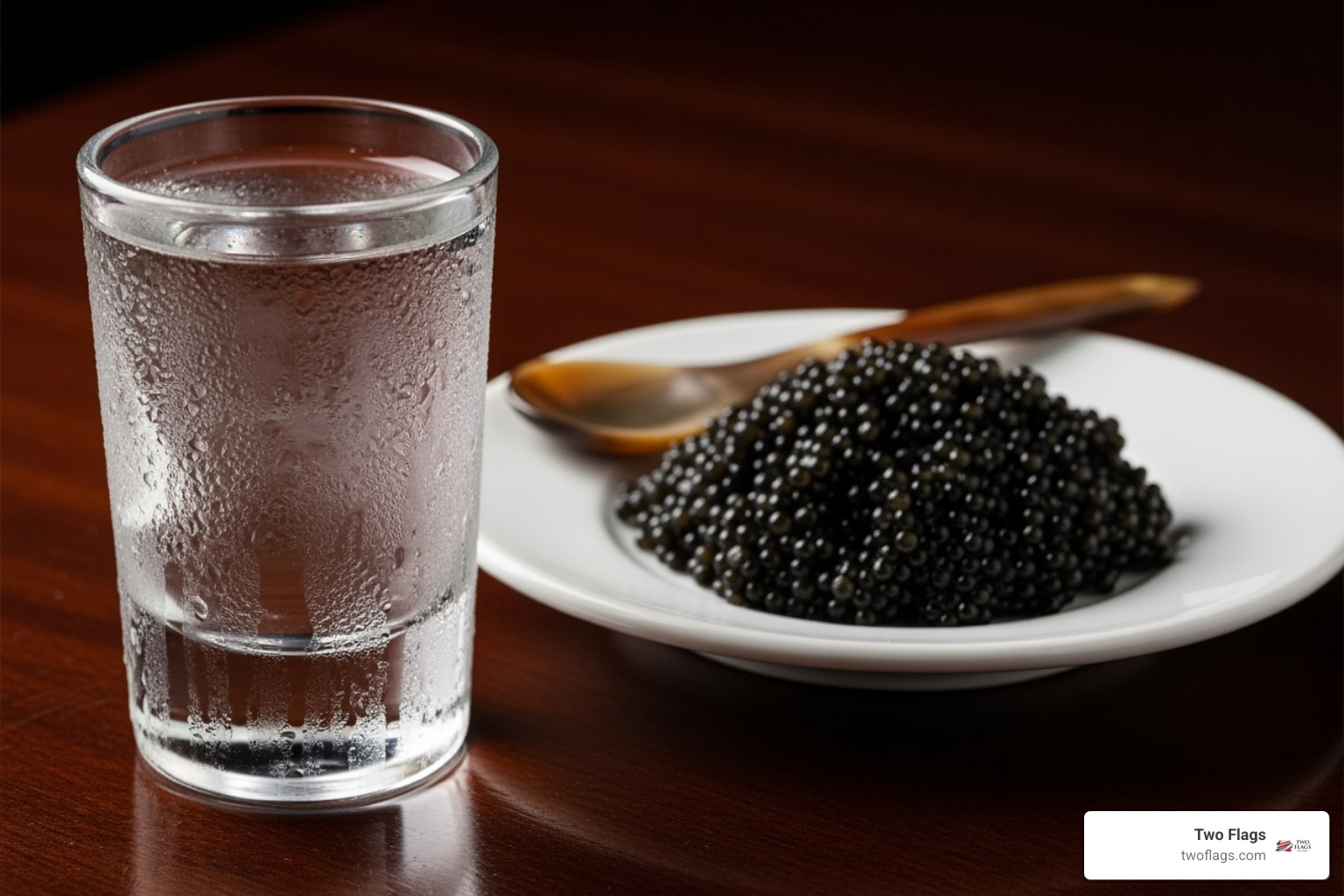 chilled vodka shot glass next to a small plate of caviar - How to choose vodka?
