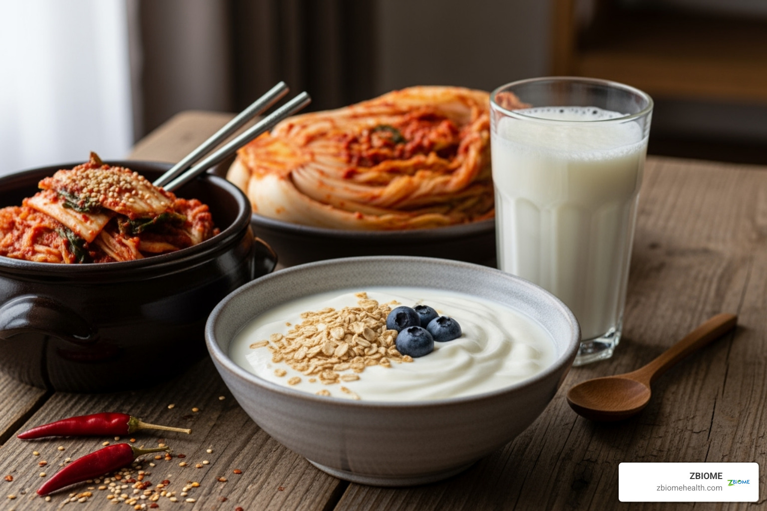 various fermented foods like yogurt, kefir, and kimchi - Best value probiotic