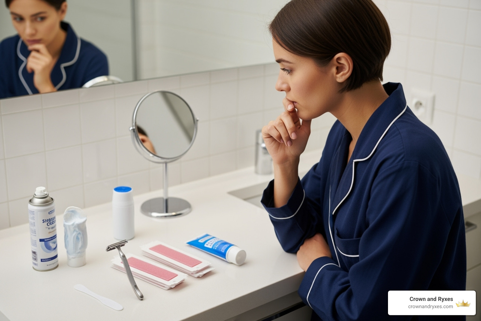 person considering hair removal options - hrt body hair