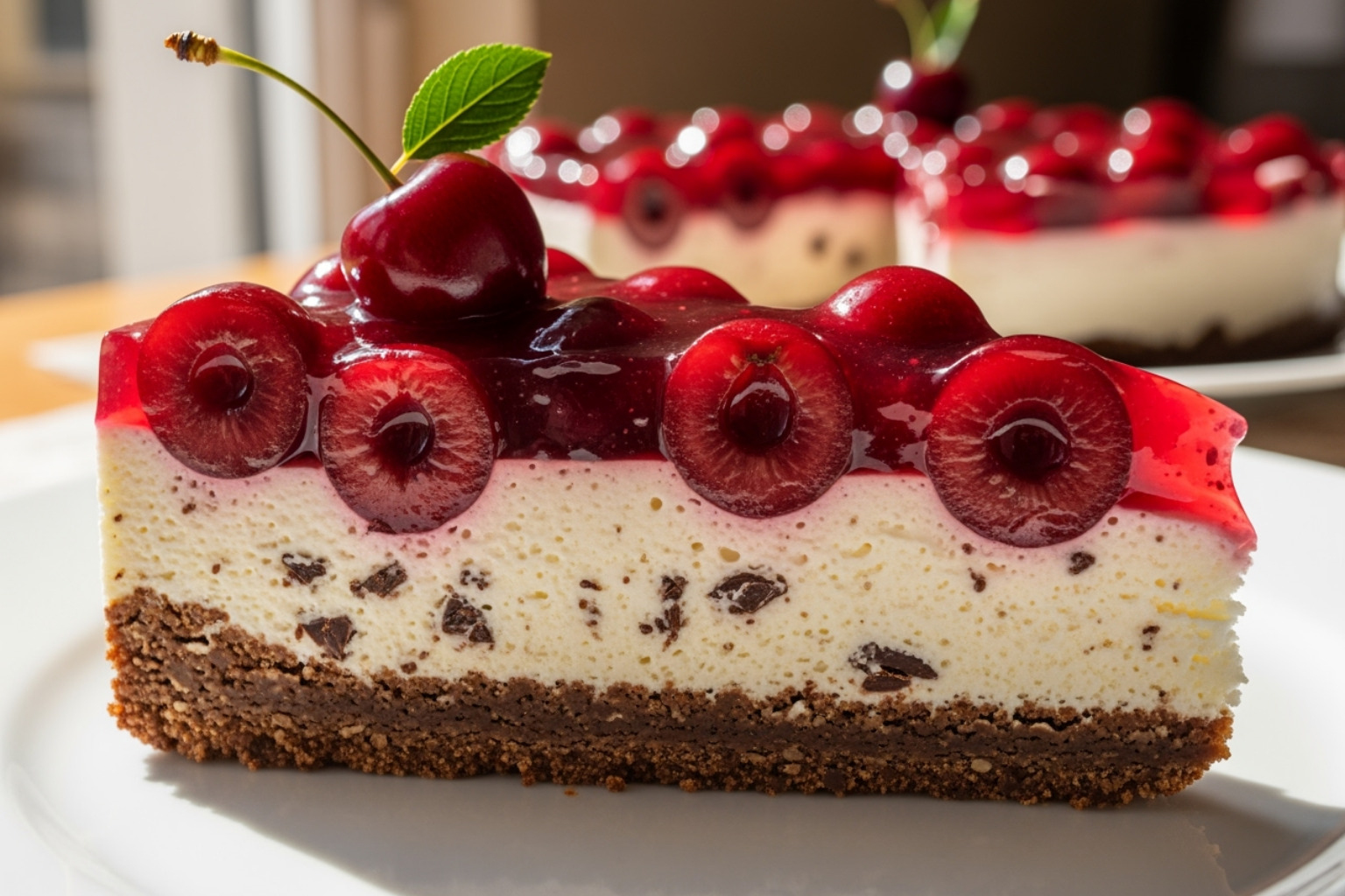 slice of no-bake version - stracciatella kirsch torte