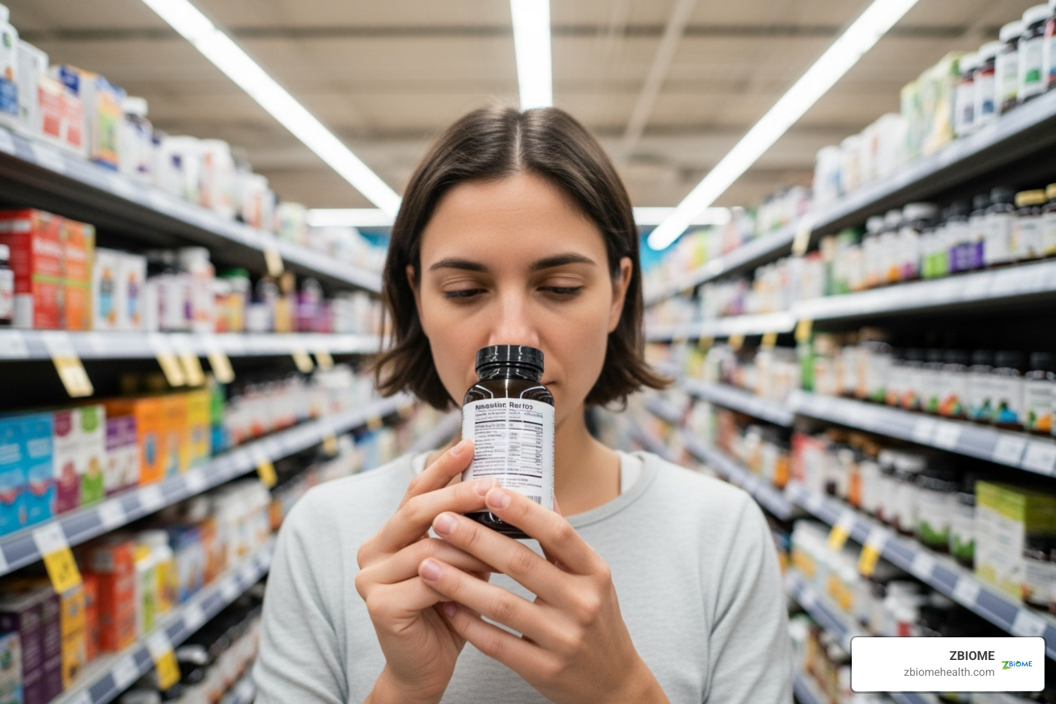 person comparing probiotic labels - low cost probiotics