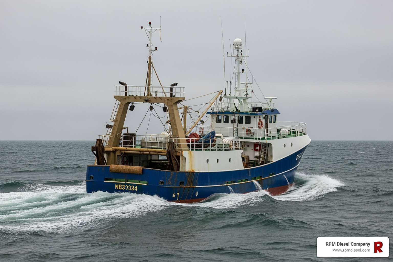 Rugged commercial fishing vessel operating in choppy seas - northern lights generators marine