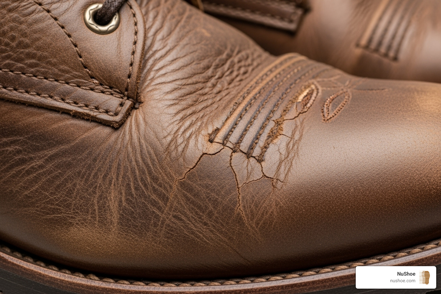 boot showing early, fine-line cracks in the crease area - Repairing cracked leather boots