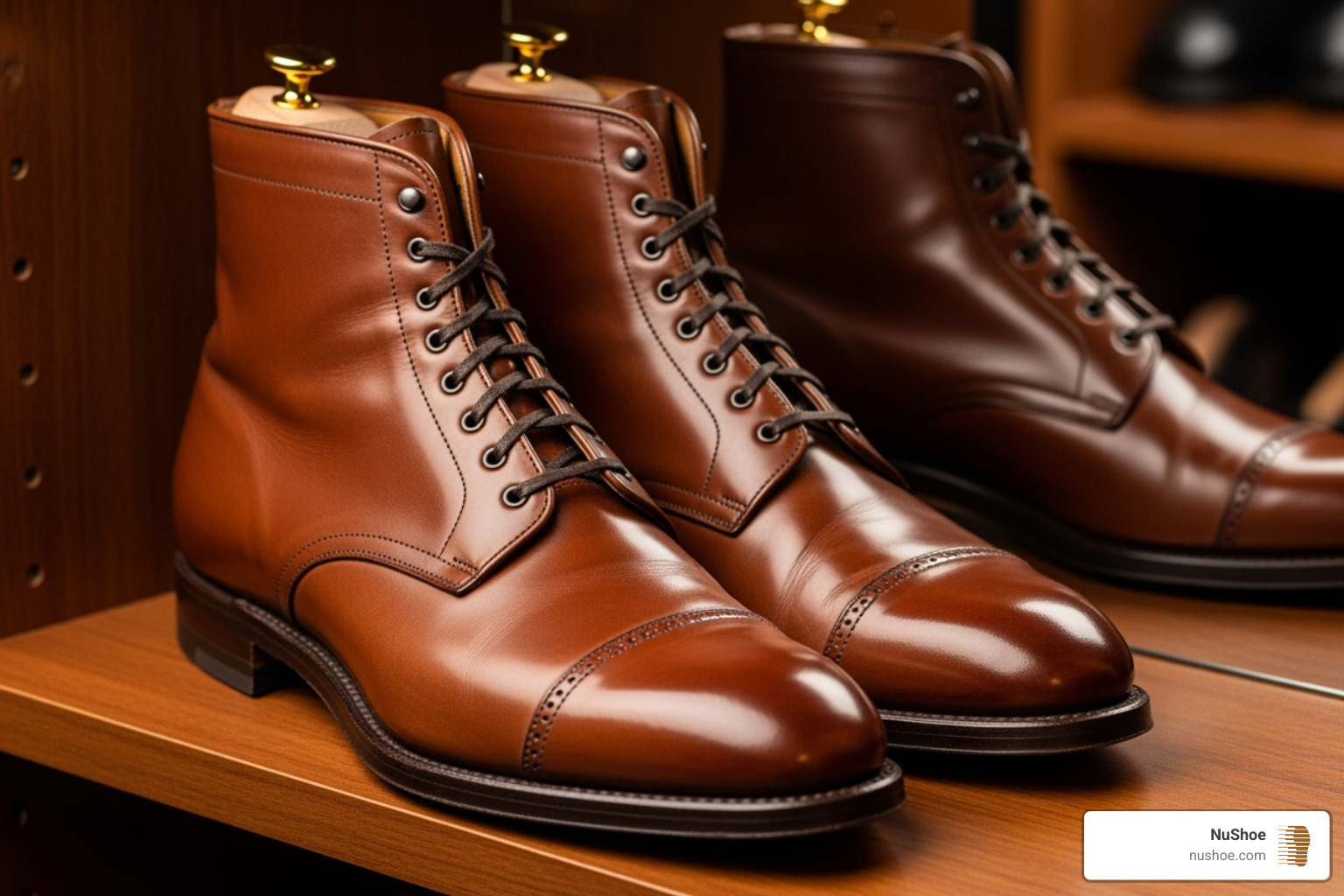 boots stored correctly with cedar shoe trees - Repairing cracked leather boots