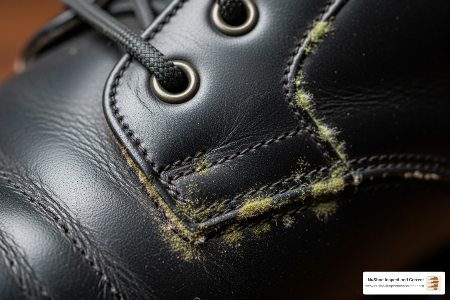 subtle mold spots on a leather shoe or closet corner - eliminate shoe odor in closet subtle mold spots on a leather shoe or closet corner - eliminate shoe odor in closet