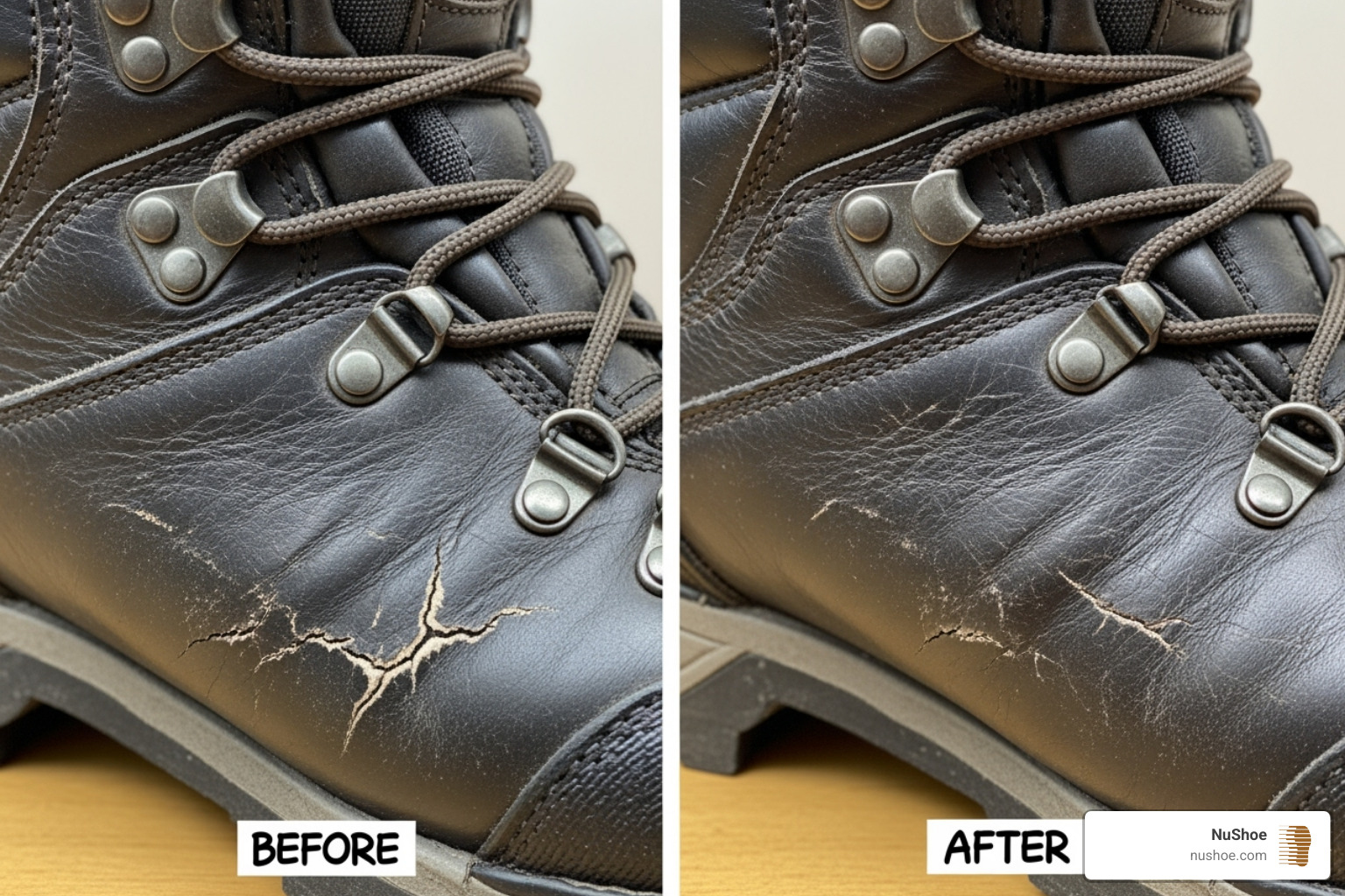 hiking boot upper restoration before and after