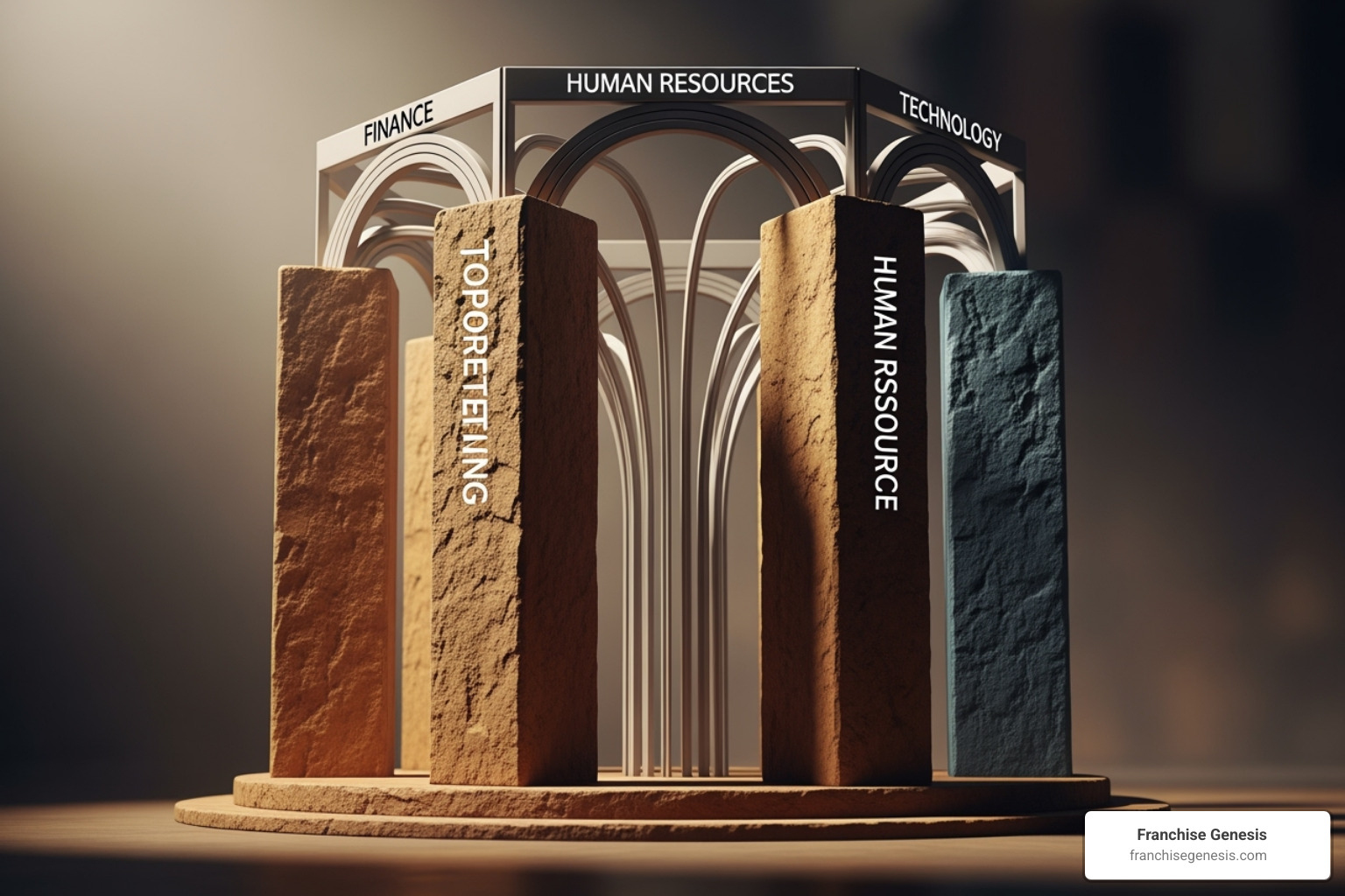 Diagram showing different franchise support pillars: Training, Marketing, Operations, Technology, and Financial Guidance - franchise business opportunities