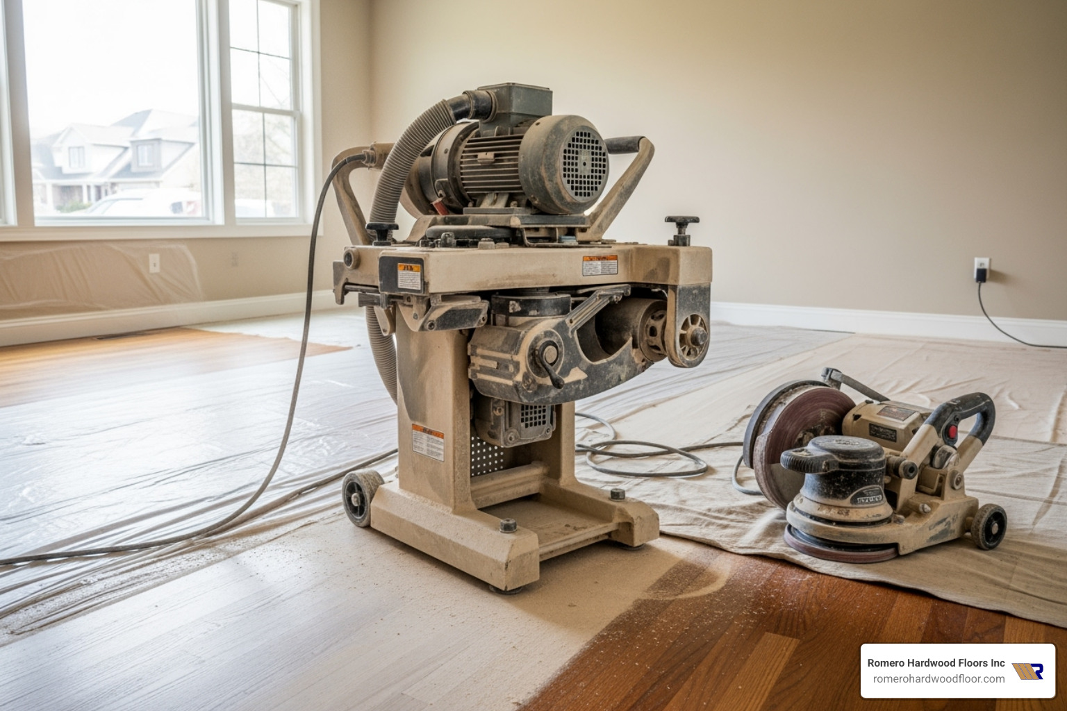 Professional equipment like a drum sander and edger - hardwood floor refinishers