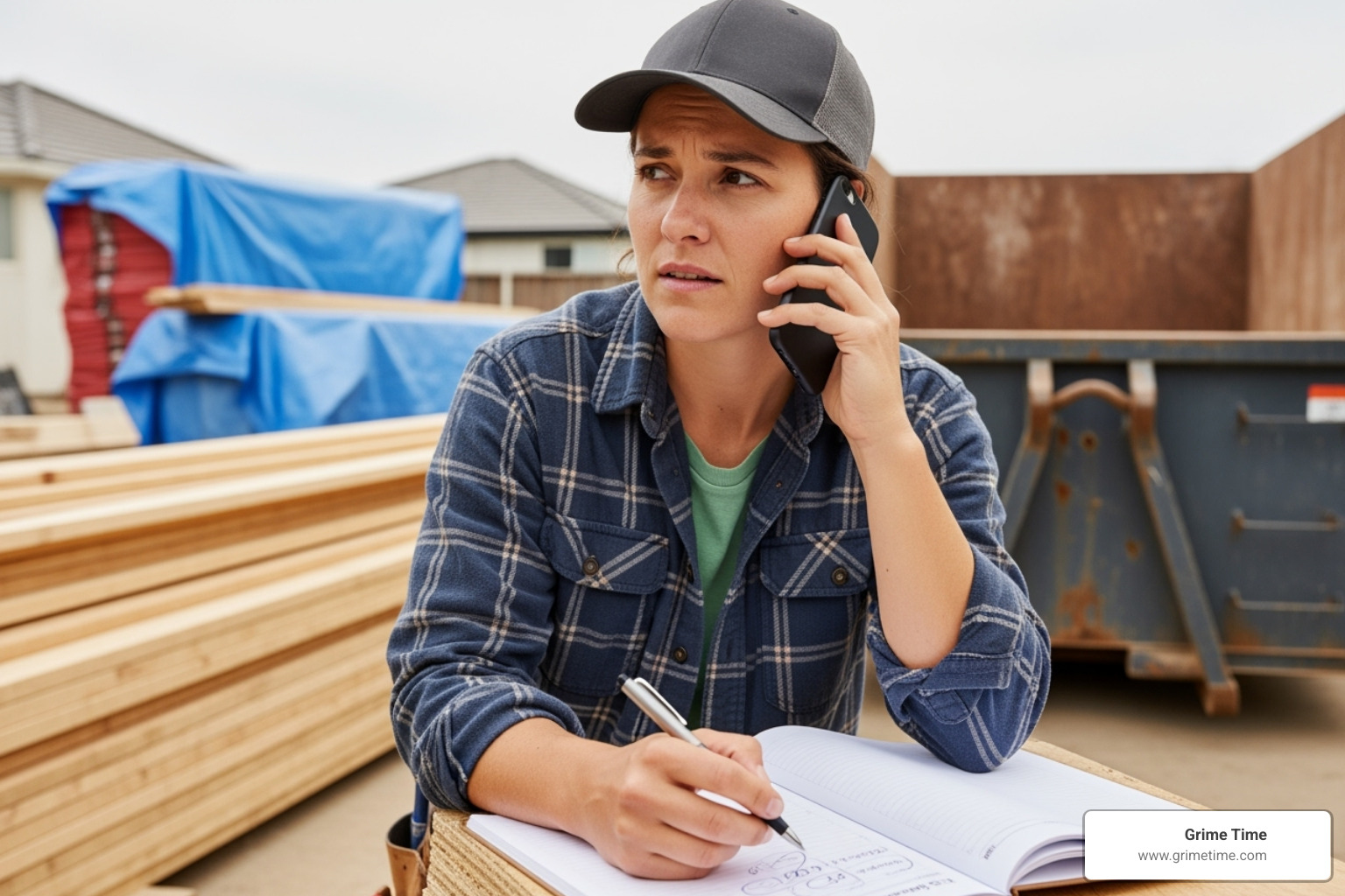 person on phone scheduling dumpster delivery - roll off dumpster rentals near me
