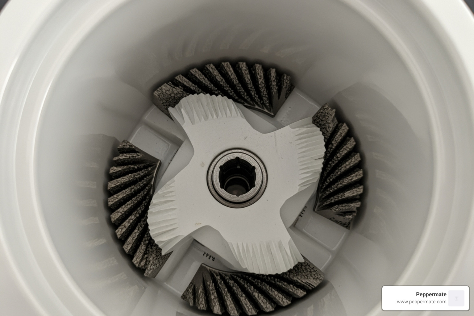 close-up shot of a Peppermate ceramic grinding mechanism - Grinder for peppercorns