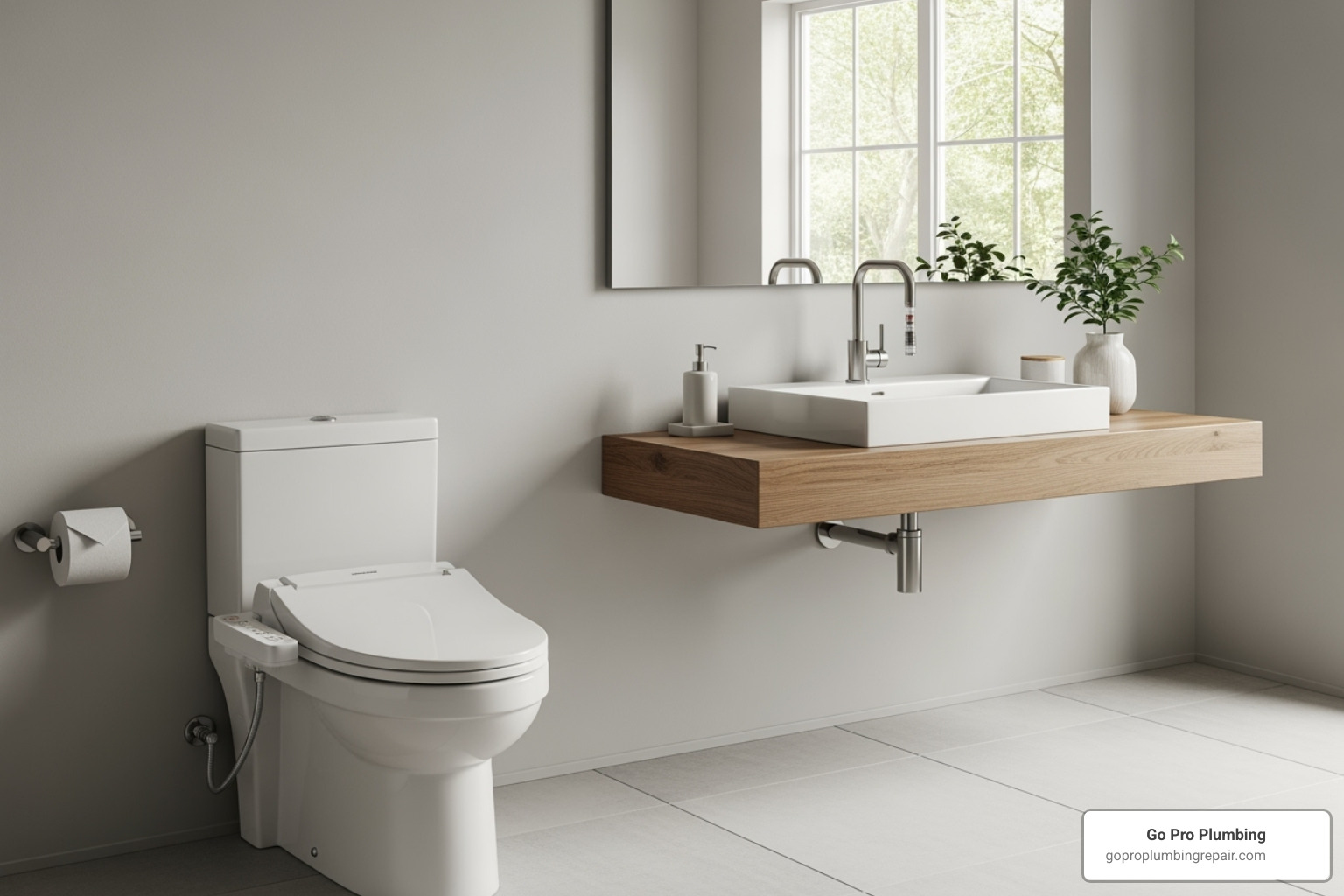 modern bathroom with low-flow toilet and faucet aerator - water conservation and waste management