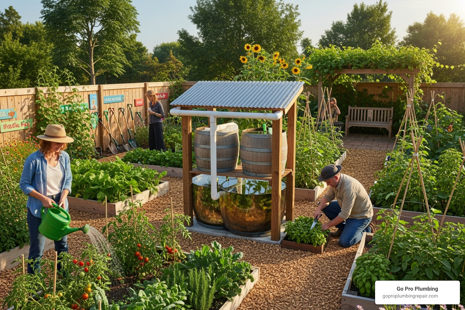 community garden with rainwater collection system - water conservation and waste management
