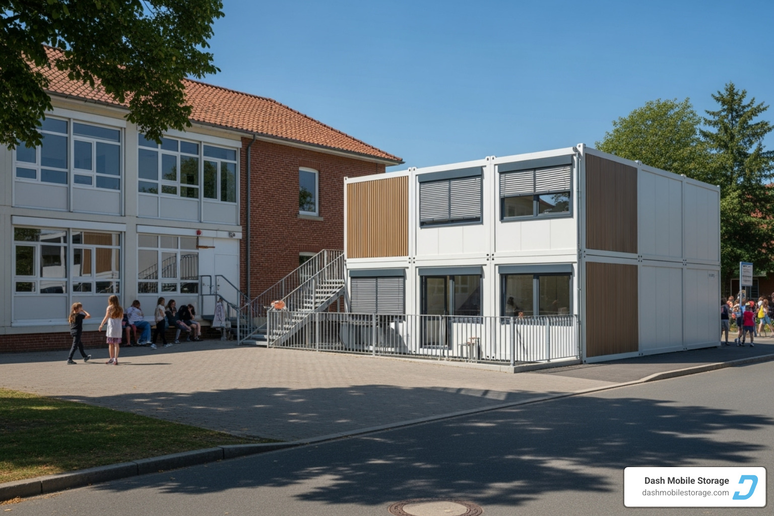 modular classroom next to a school - modular office space Florida