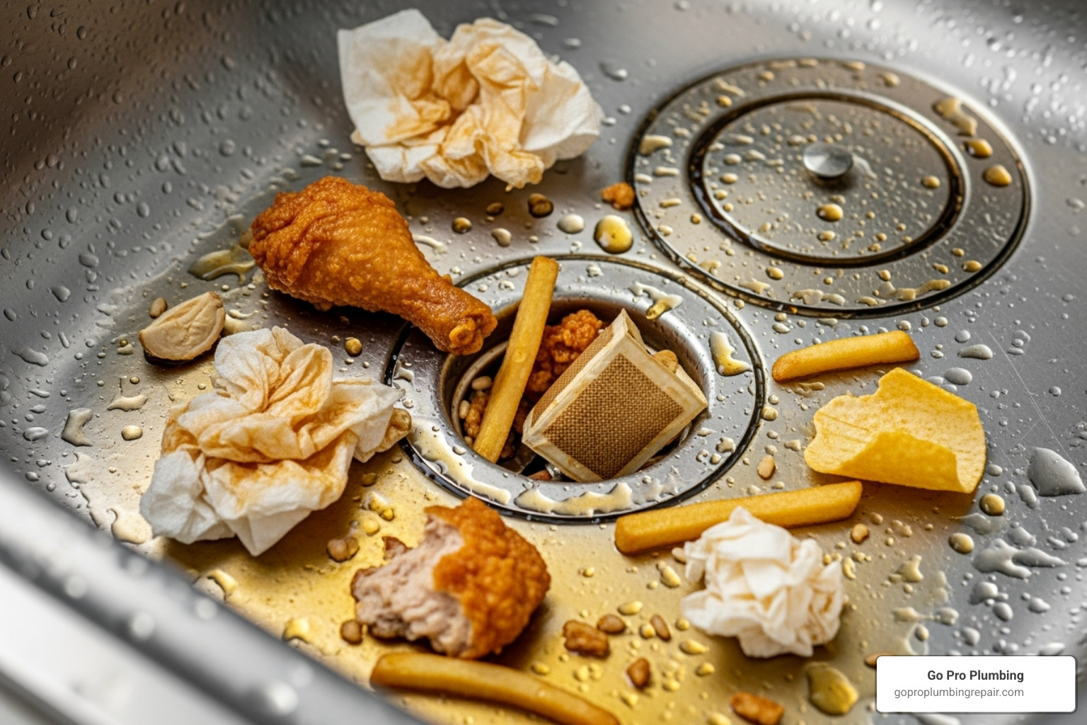 greasy food scraps near a kitchen sink drain - best way to unblock a drain