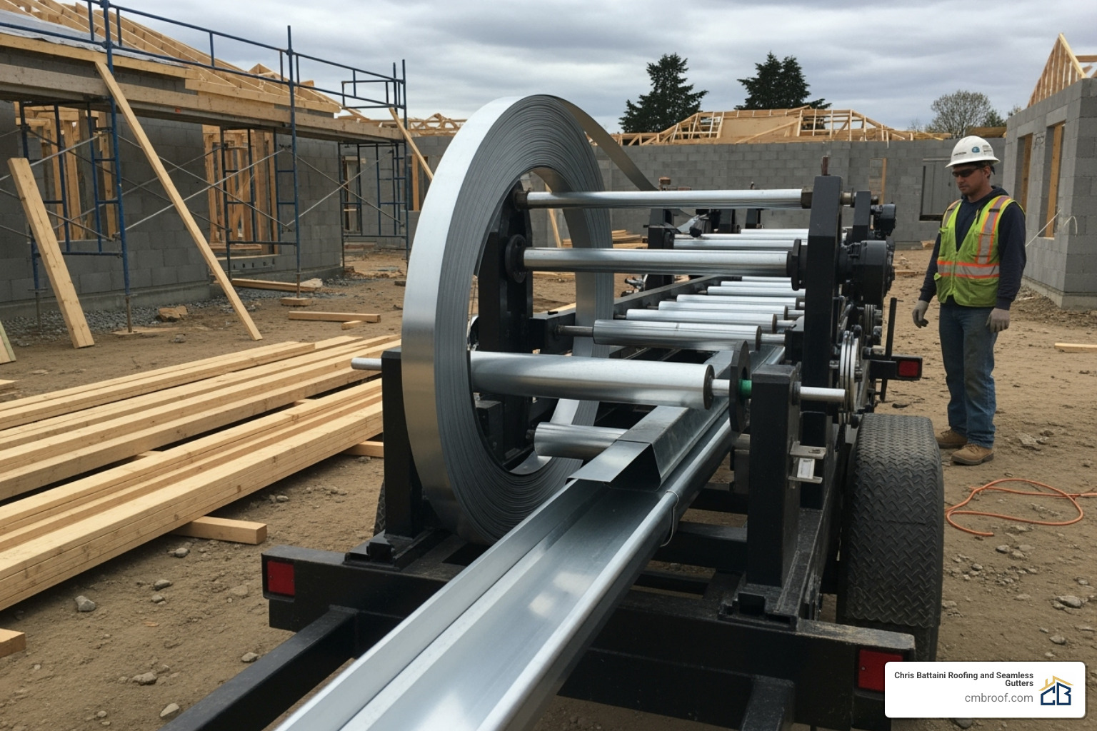 a seamless gutter machine forming a gutter on-site - Best gutter installation company