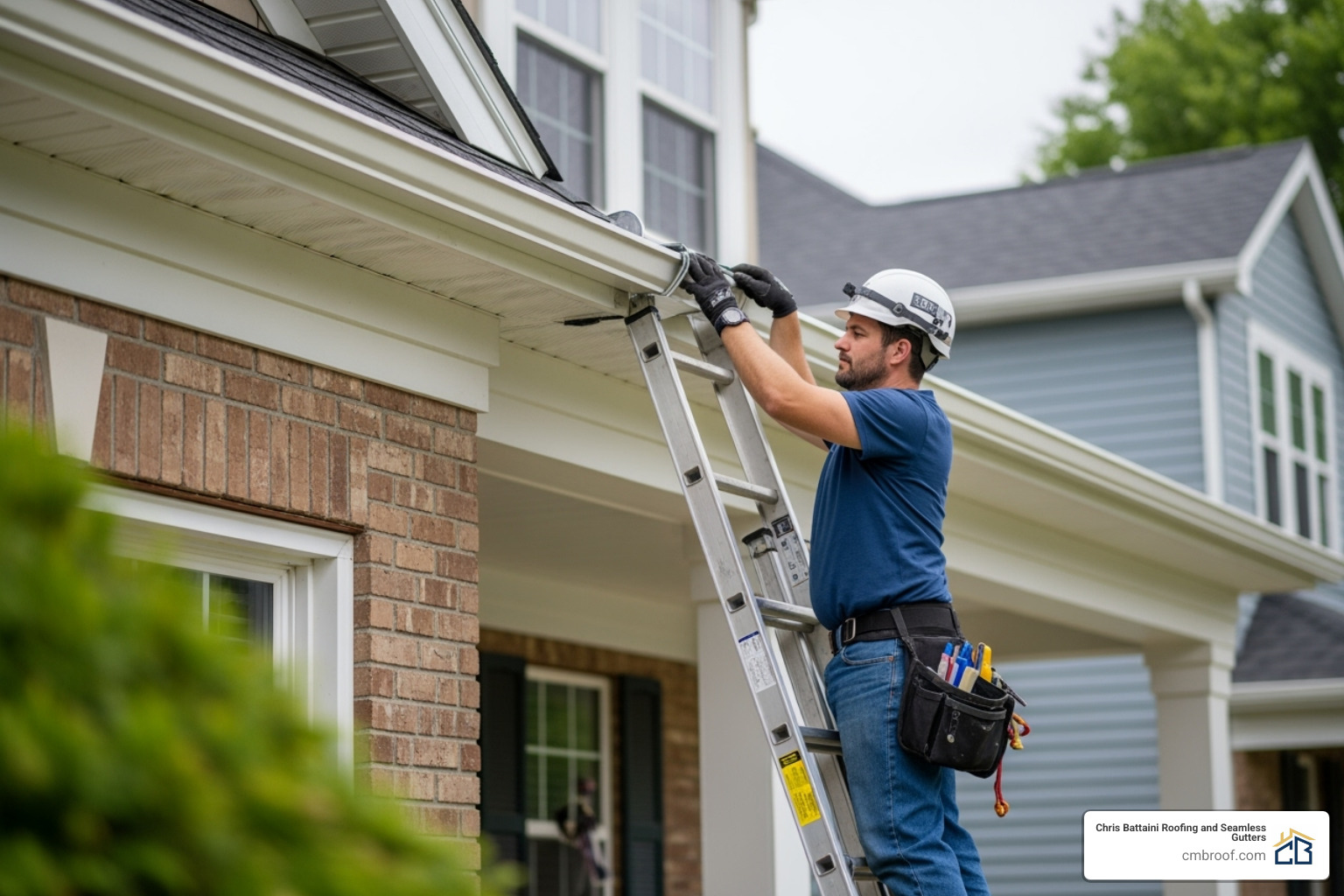 a professional installer working on a roofline - Best gutter installation company