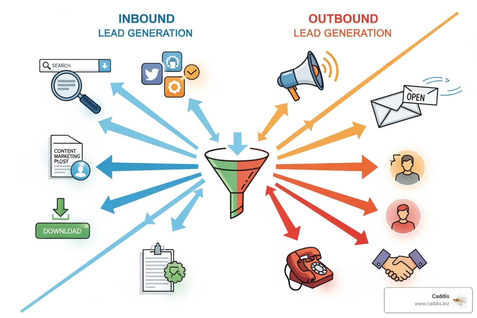 showing the flow of inbound vs. outbound leads - consulting sales strategy