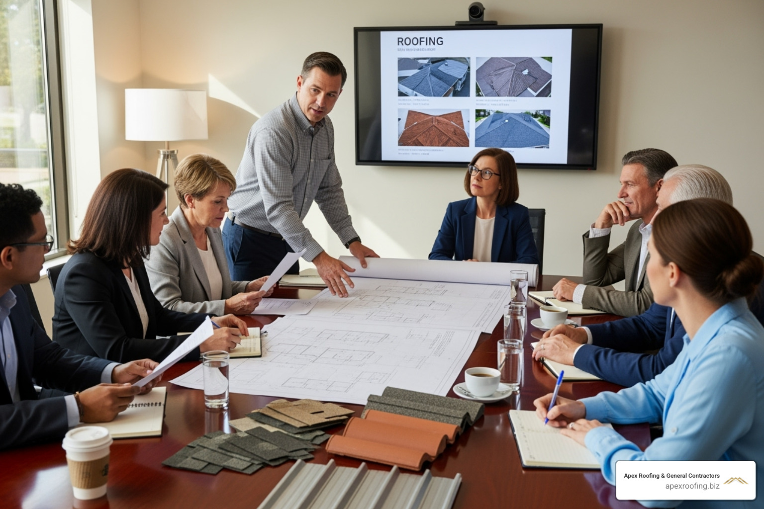 HOA board meeting with a roofing contractor - HOA roofing services