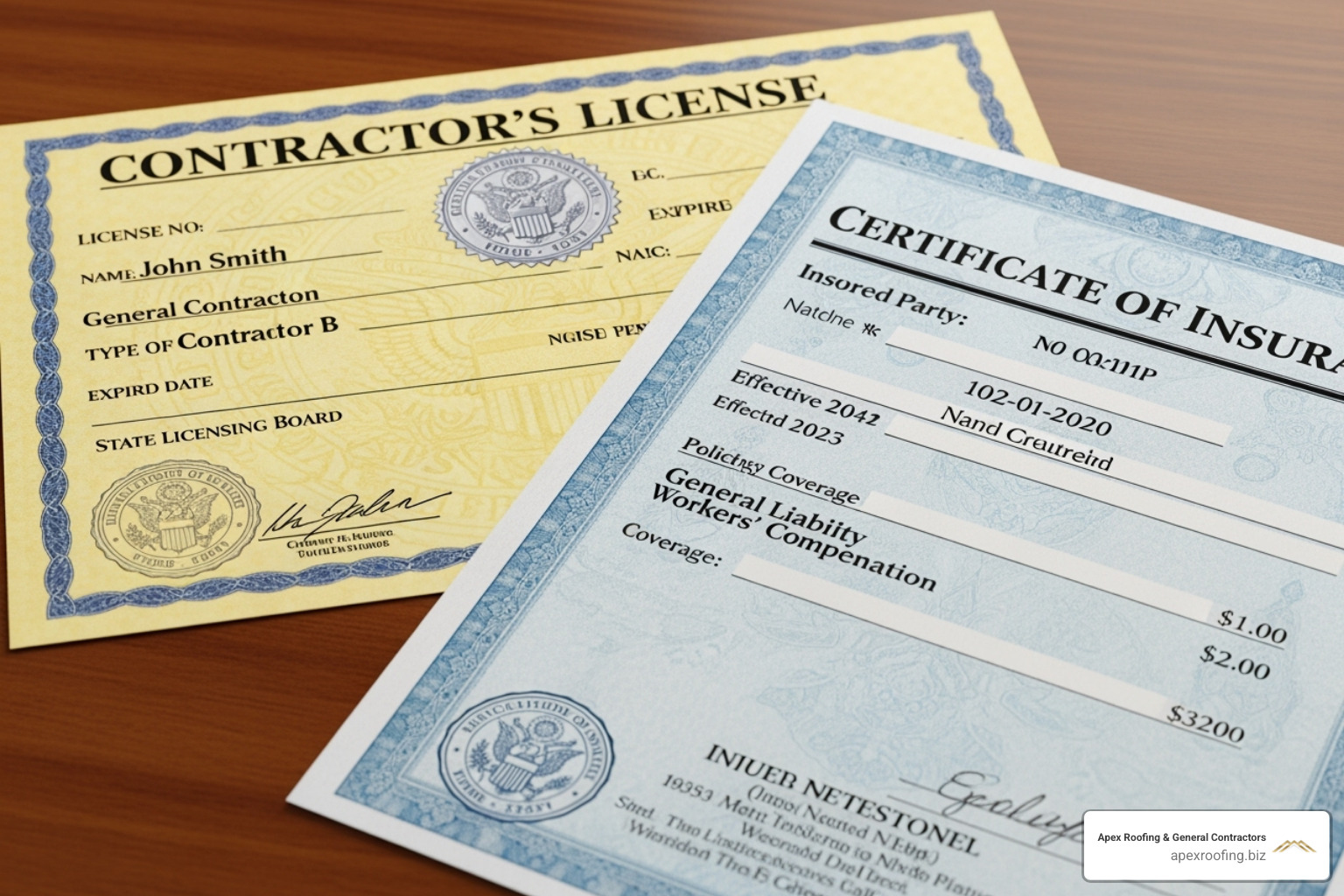 contractor's license and insurance certificate - roof repair handyman near me