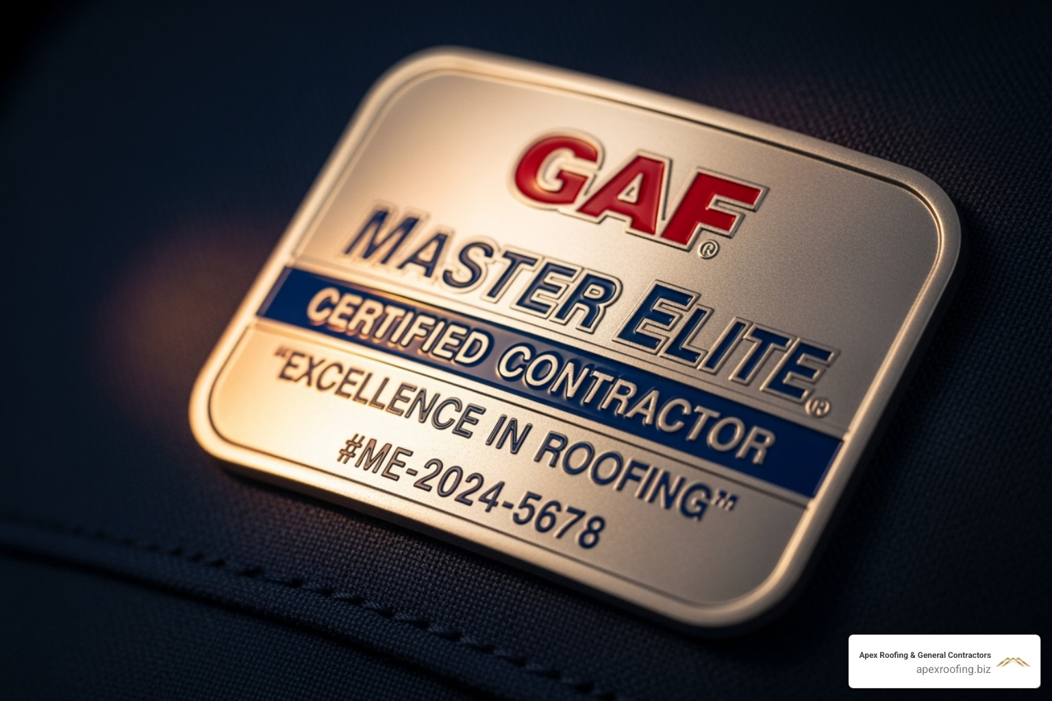 Image of a GAF Master Elite certification badge. - Certified roofing contractors
