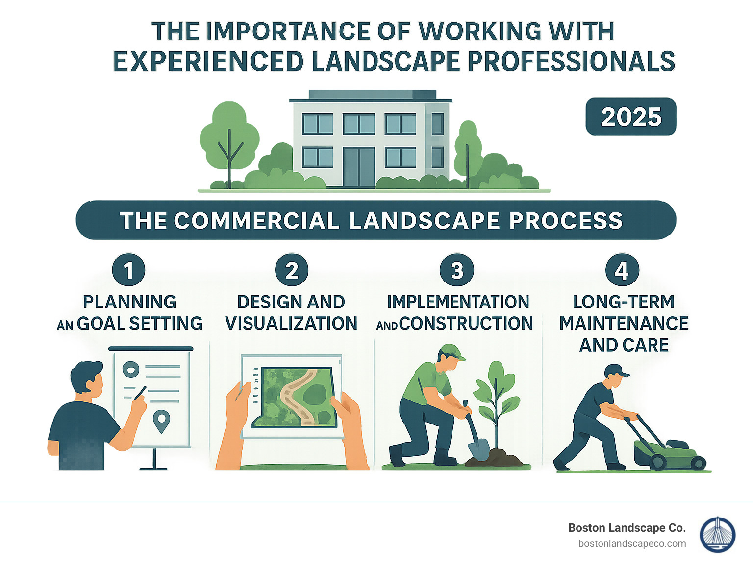 infographic outlining the importance of working with experienced landscape professionals - commercial building landscape infographic 