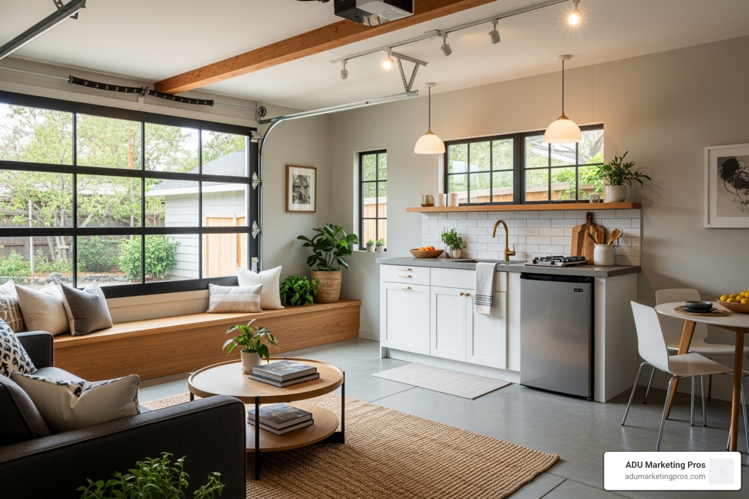 Stylish garage converted into a livable ADU space - parking for adu san diego