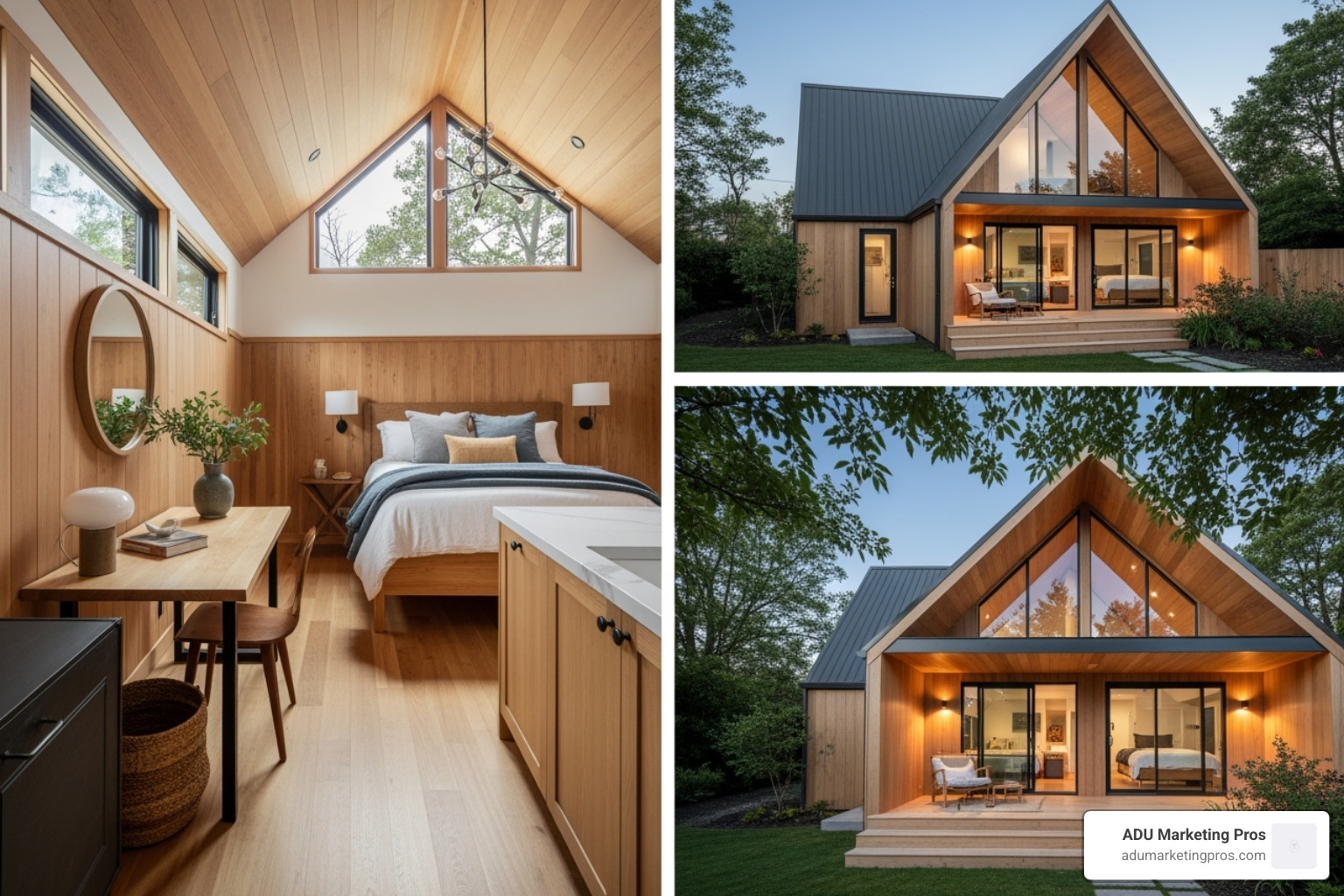 A Sharkov Design Studio ADU featuring their signature "Warm Modernism" style—natural wood finishes, abundant light, and a cozy, inviting atmosphere. - adu architect los angeles