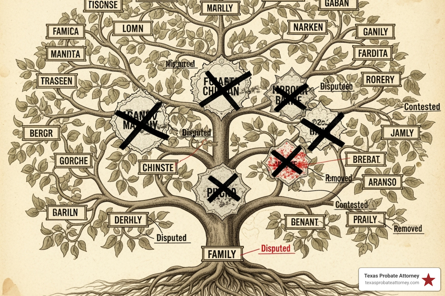 family tree with crossed out branches - time limit to contest a will in california