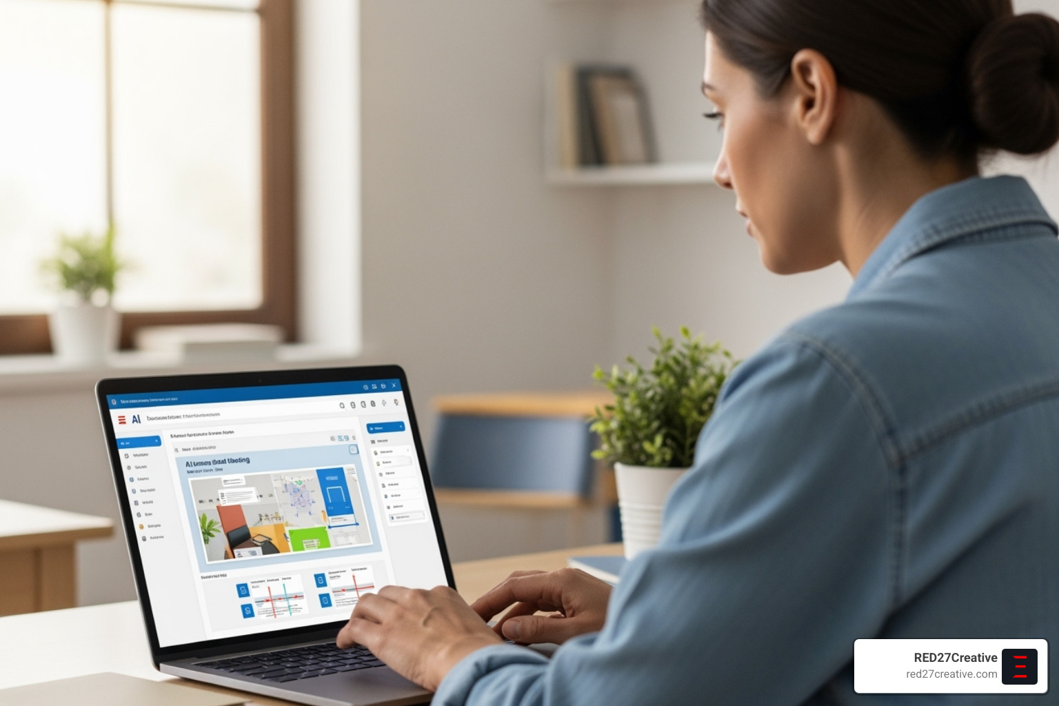Teacher using a laptop with an AI lesson-planning tool - AI chatbot for education Teacher using a laptop with an AI lesson-planning tool - AI chatbot for education