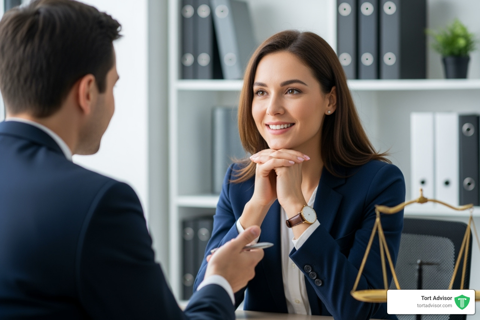 Client looking relieved while speaking with an attorney - how much does a personal injury lawyer cost