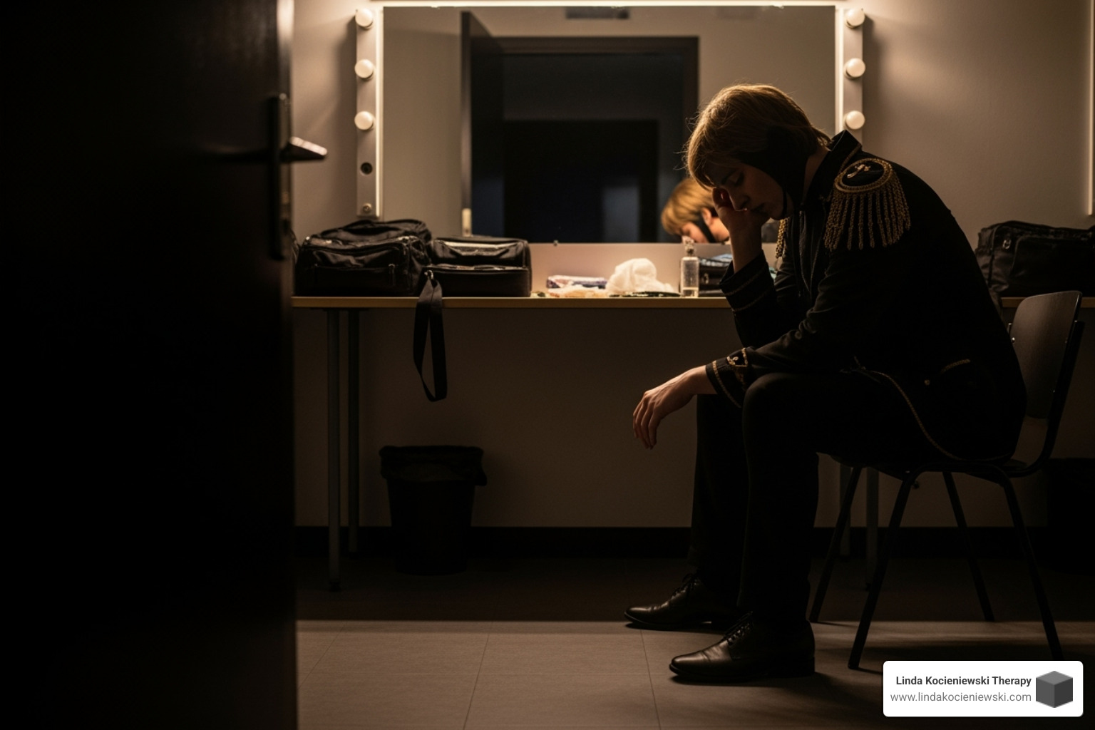 Infographic showing mental health pressures on performers - therapy for performers