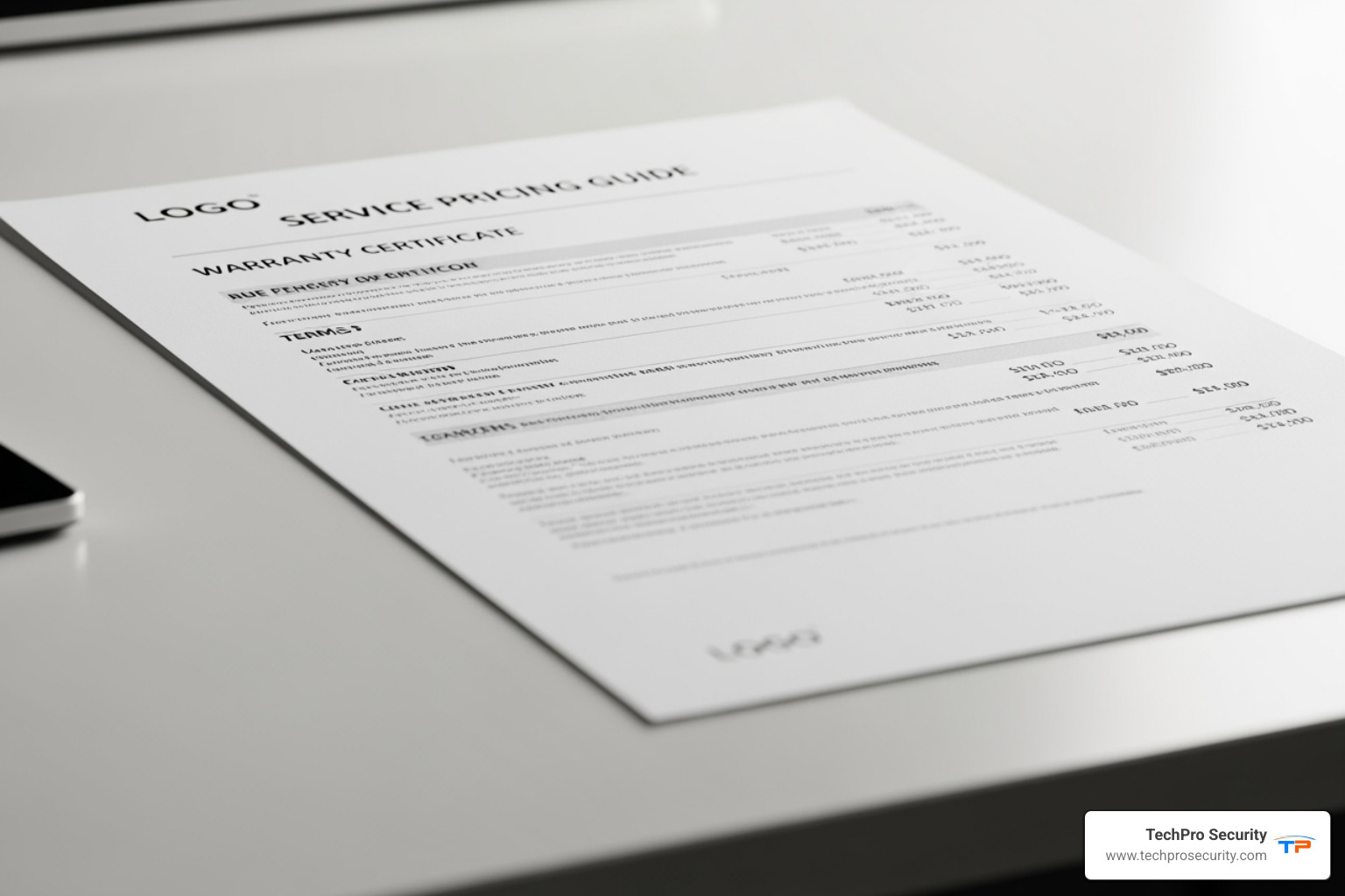 A transparent pricing list or a warranty certificate - cctv repair near me