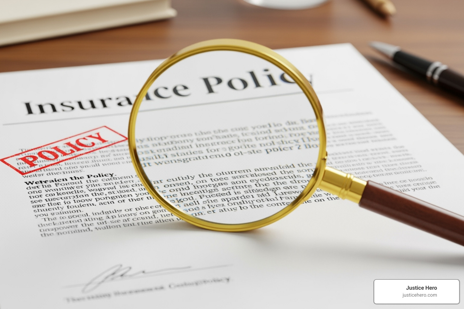 an insurance policy document with a magnifying glass over it - hit and run lawsuit an insurance policy document with a magnifying glass over it - hit and run lawsuit