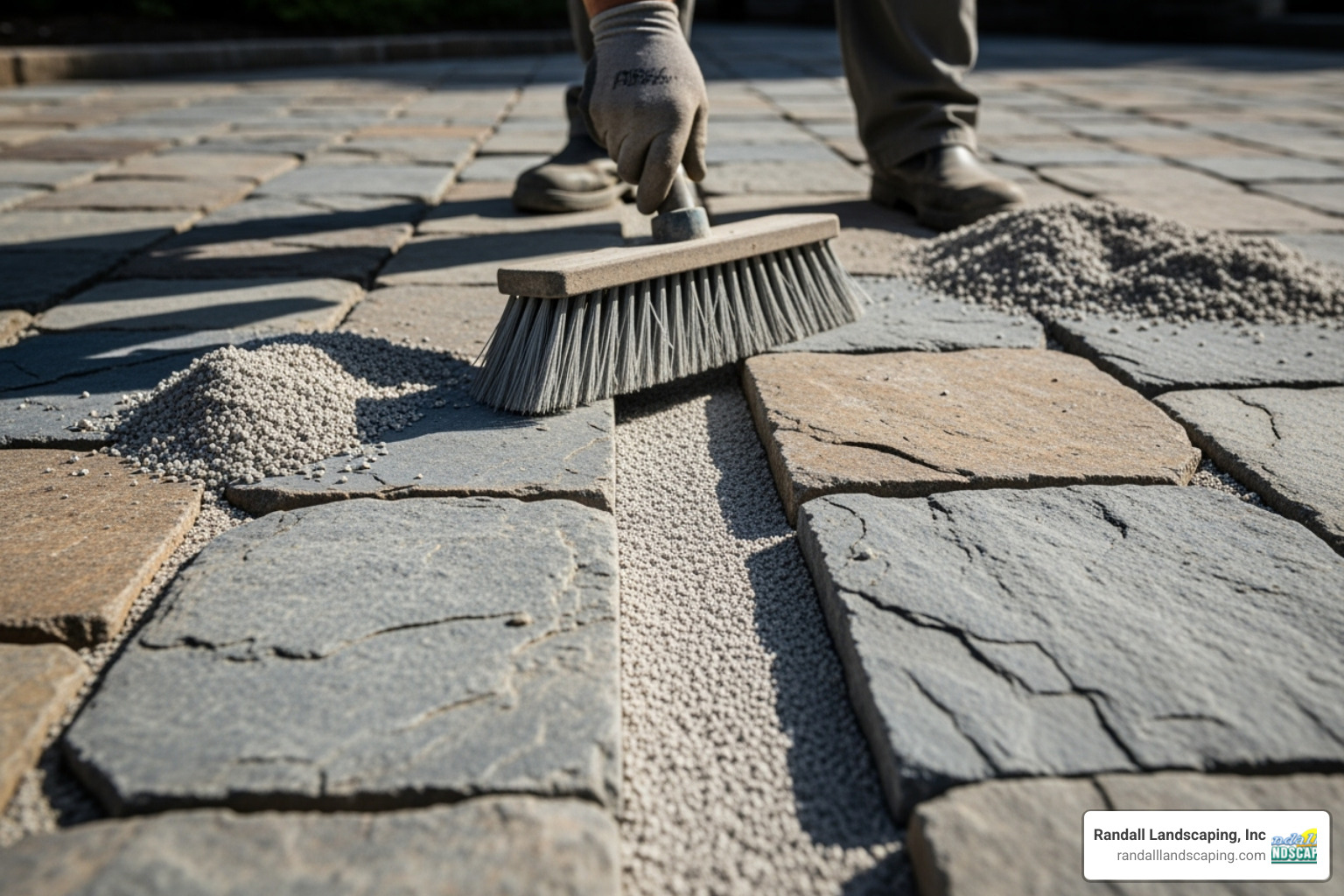 sweeping polymeric sand - how to install a bluestone walkway