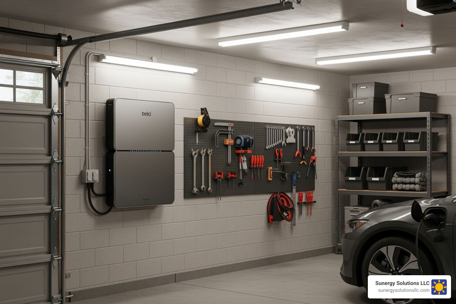 Image of a sleek solar battery system installed in a clean U.S. garage. - ri solar incentives