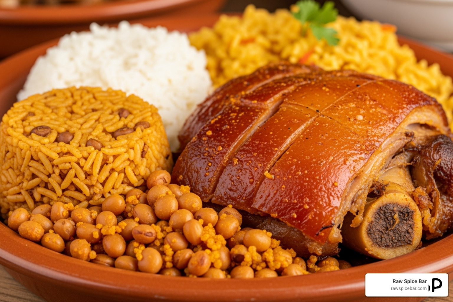 of a traditional dish like Pernil or Arroz con Gandules showcasing its vibrant color - salt free sazon