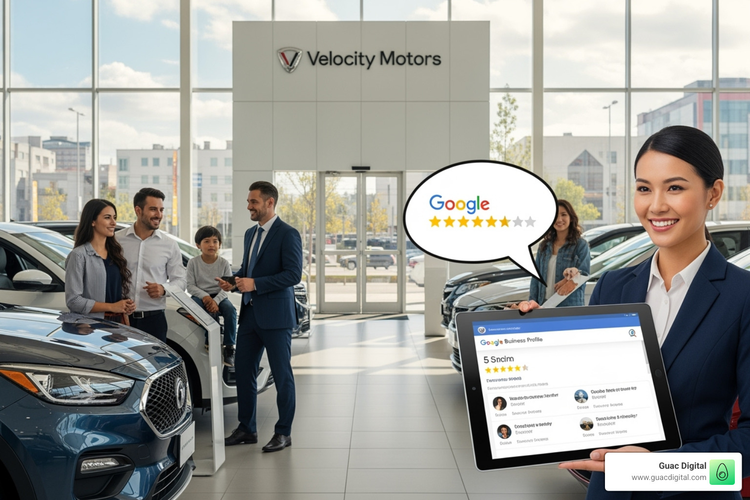 Google Local 3-Pack for car dealerships with star ratings highlighted - google business profile review management for car dealers
