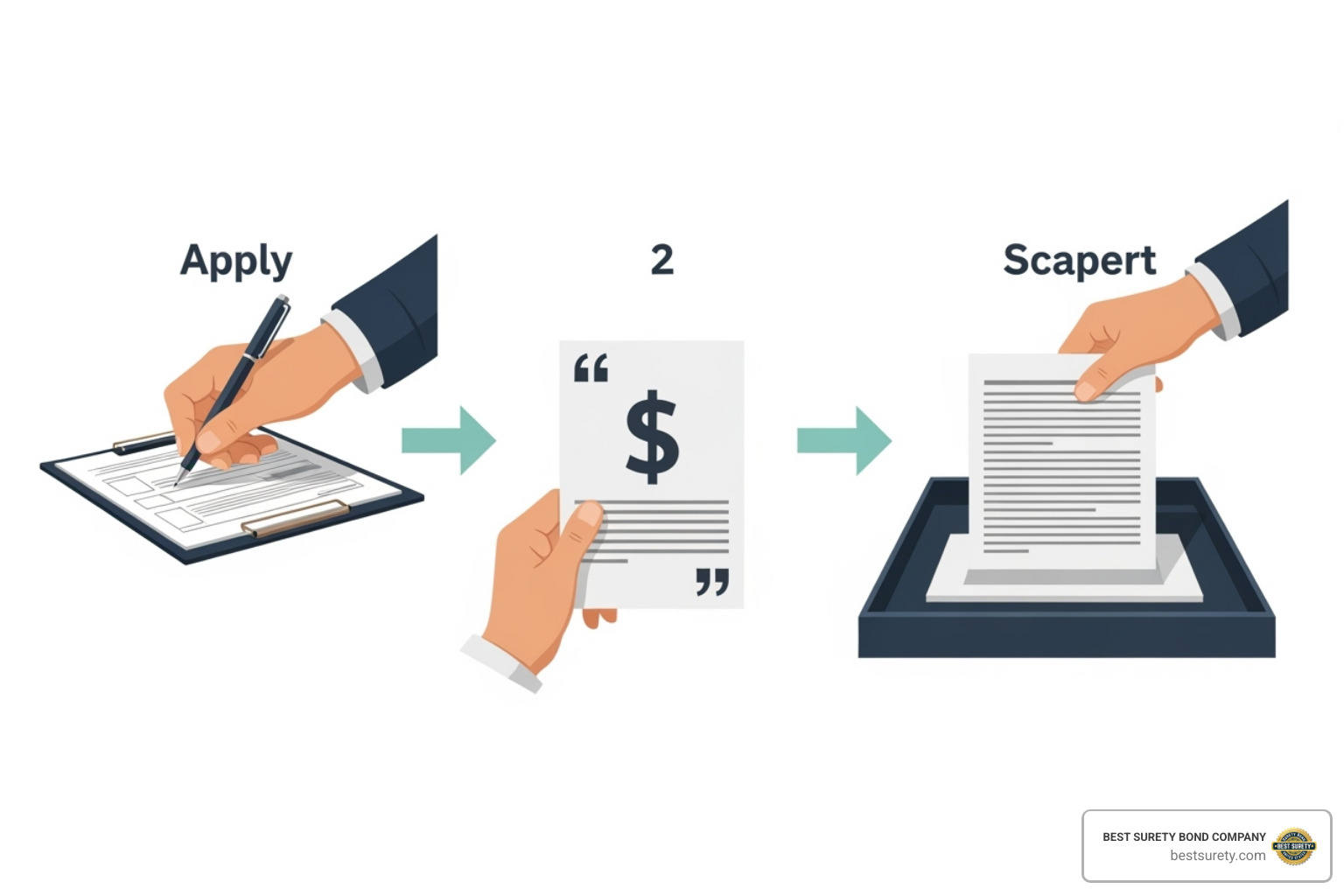 Simple 3-step application process: Apply, Get Quote, File Bond - what does it mean to be bonded