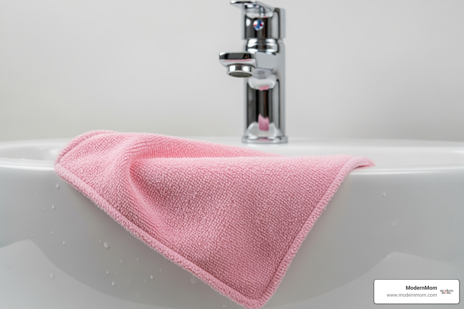 a soft, reusable makeup remover cloth next to a sink - vegan friendly makeup remover