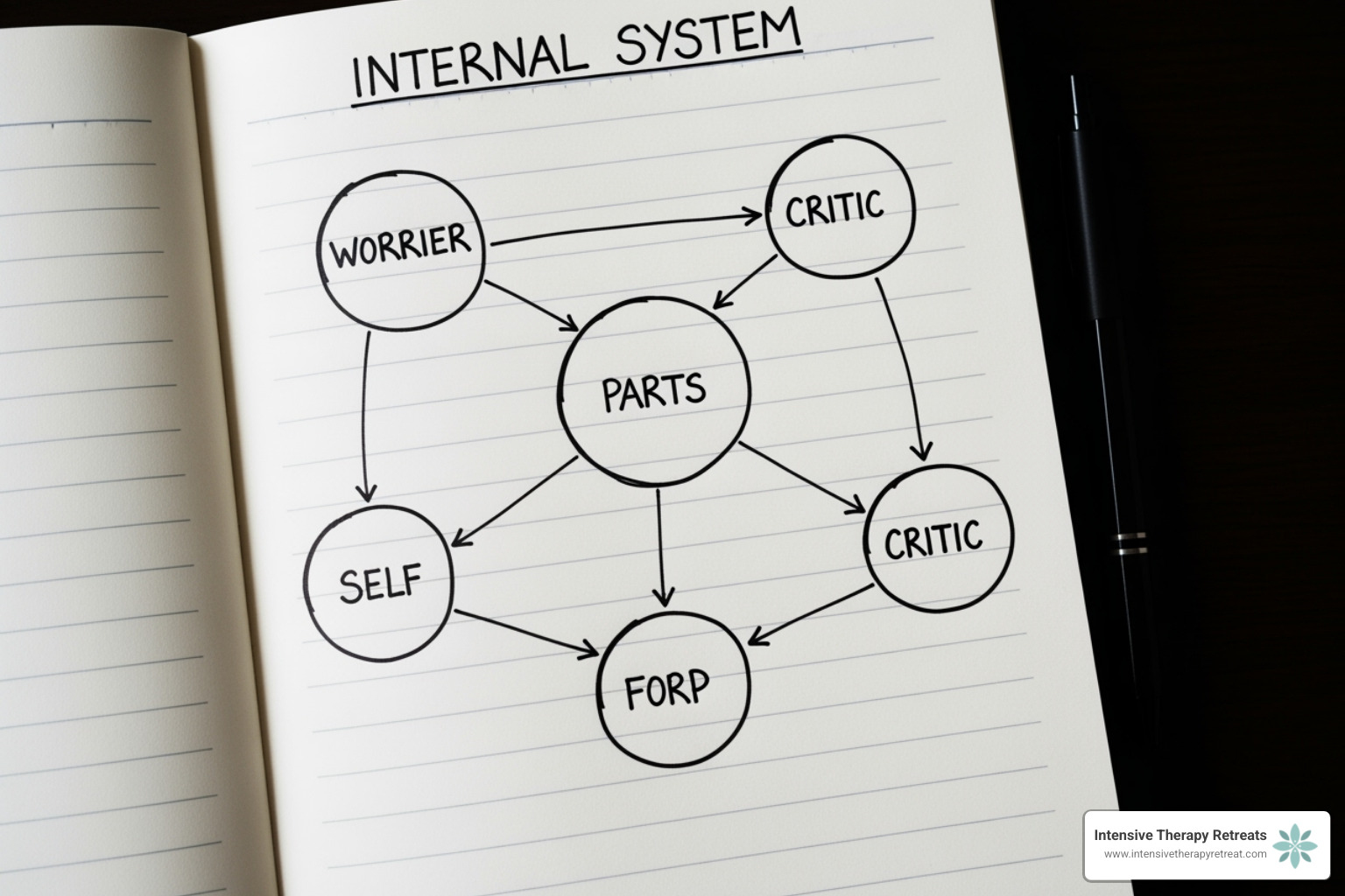 a hand-drawn parts map on a notebook. - IFS therapy exercises