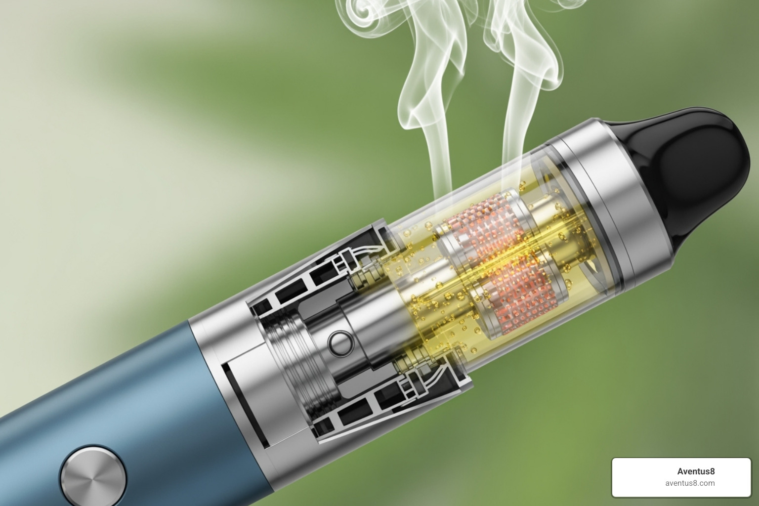 illustrating how an Aventus8 vape pen heats cannabis oil into vapor - THC vape for anxiety