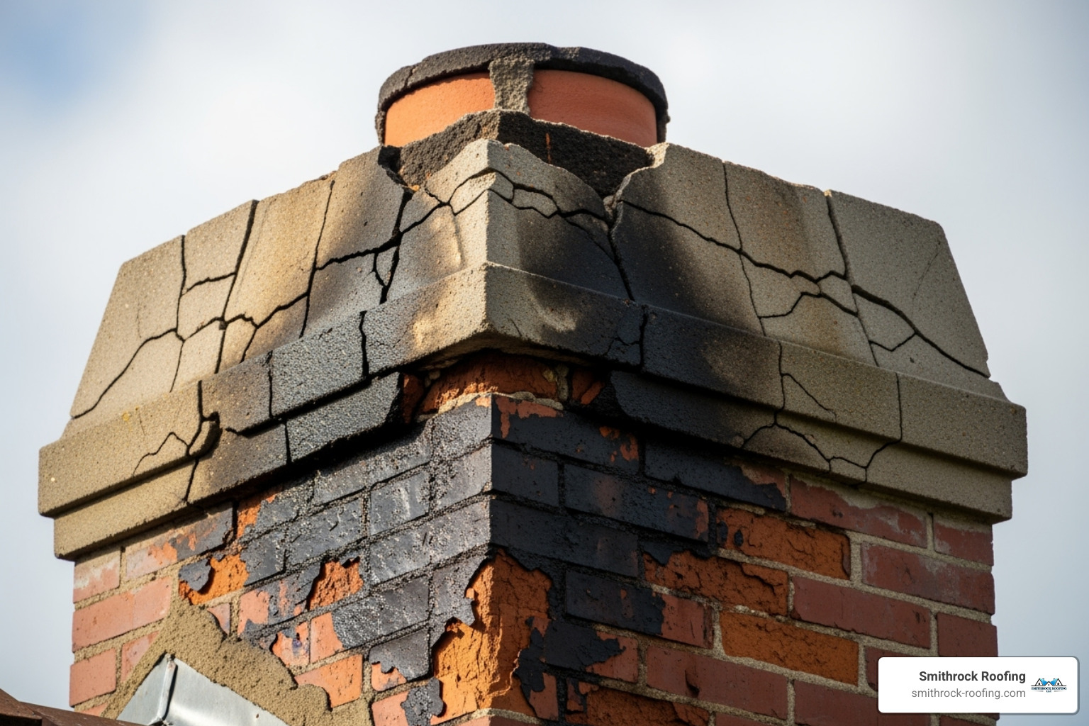 water damage on a chimney crown without a cap - cap for fireplace