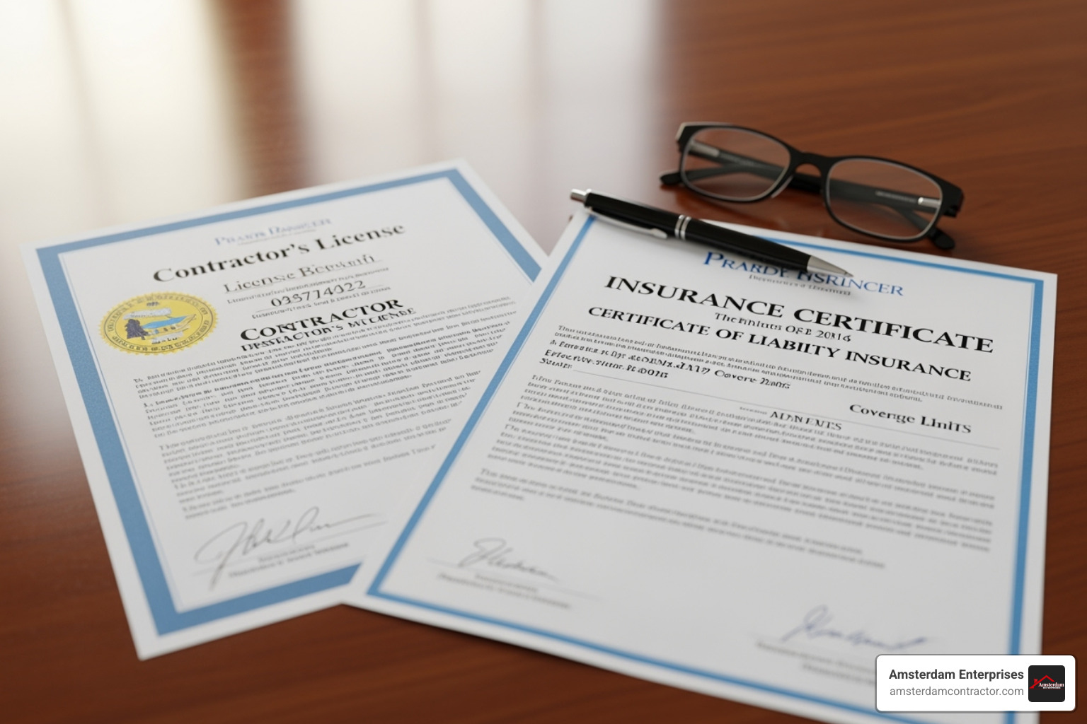 Contractor's license and an insurance certificate - Trusted roofing company