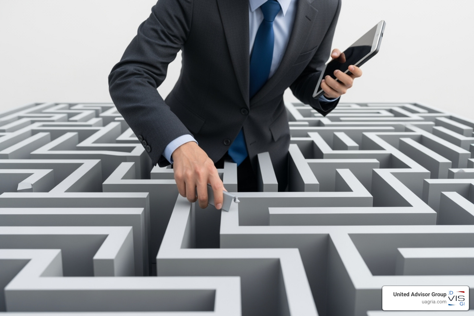 Image of an advisor navigating a maze, symbolizing the challenges and complexities of the transition process. - leave broker dealer